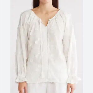 liv los angeles embroidered floral peasant White Women's Top blouse